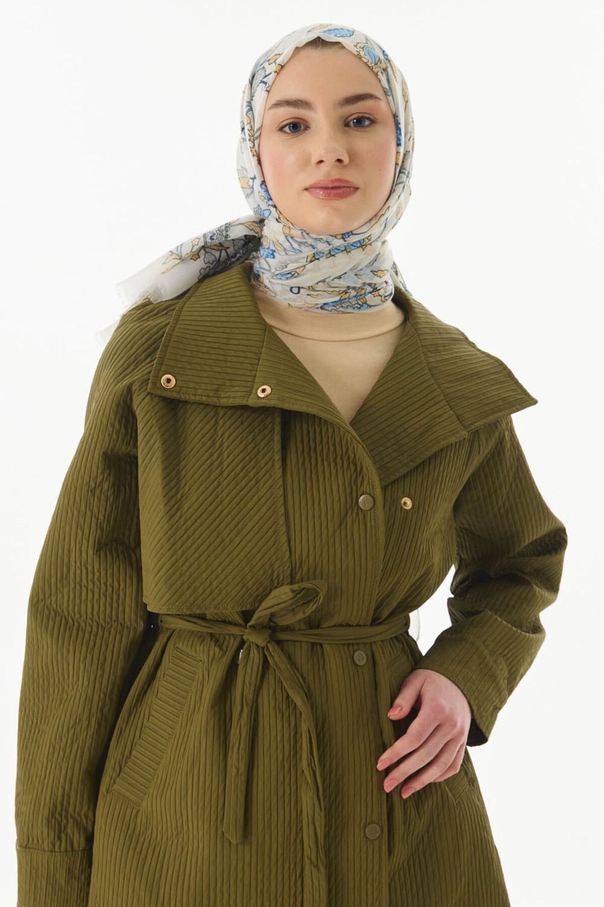 FENZA SCARF Lina Desen Pamuklu Şal - Krem-Mavi