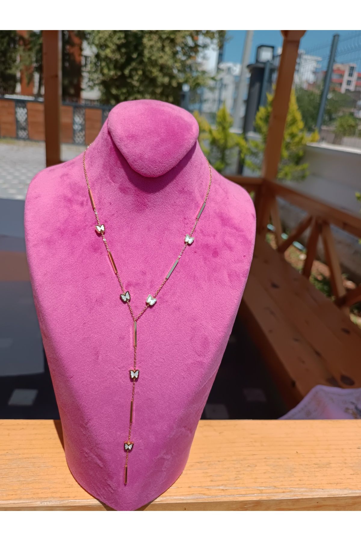 shop Gold rengi Kelebek Y Çelik Kolye