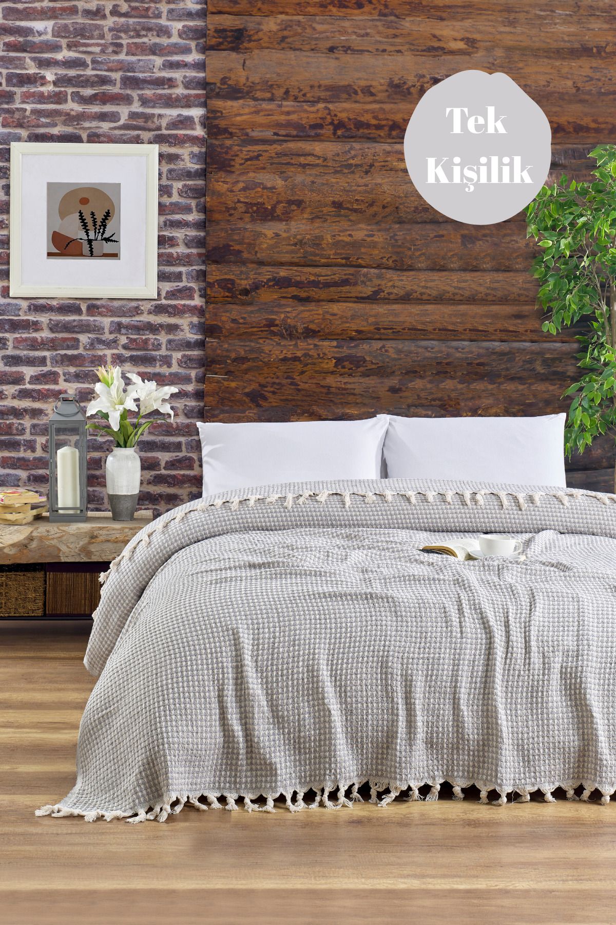 Casnack Piramit Model Gri Tek Kişilik Pike 170x210cm