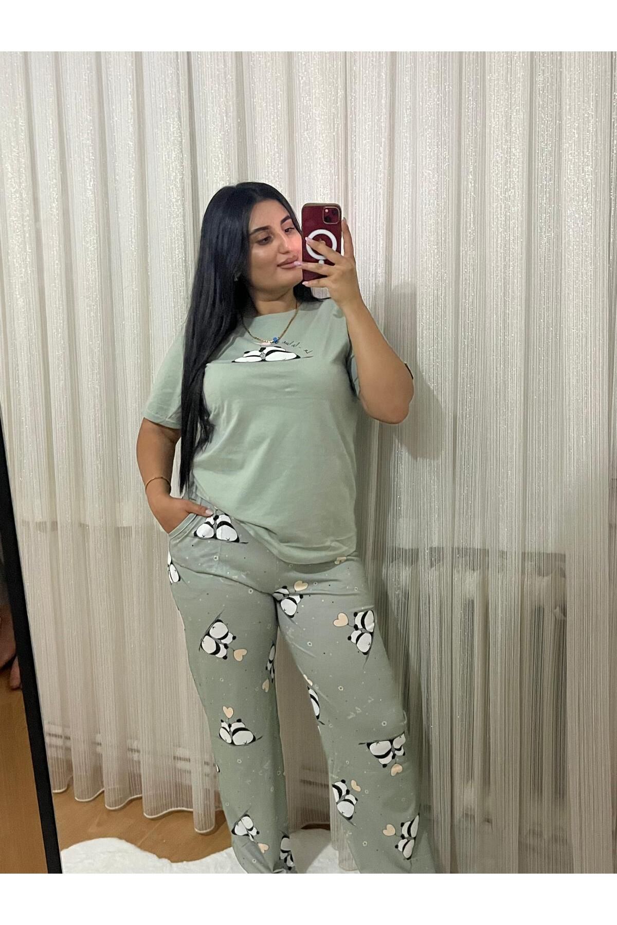 MEF Boutique Kadın Kısa Kollu Pamuklu Pijama Takımı\ Rahat Kalıp