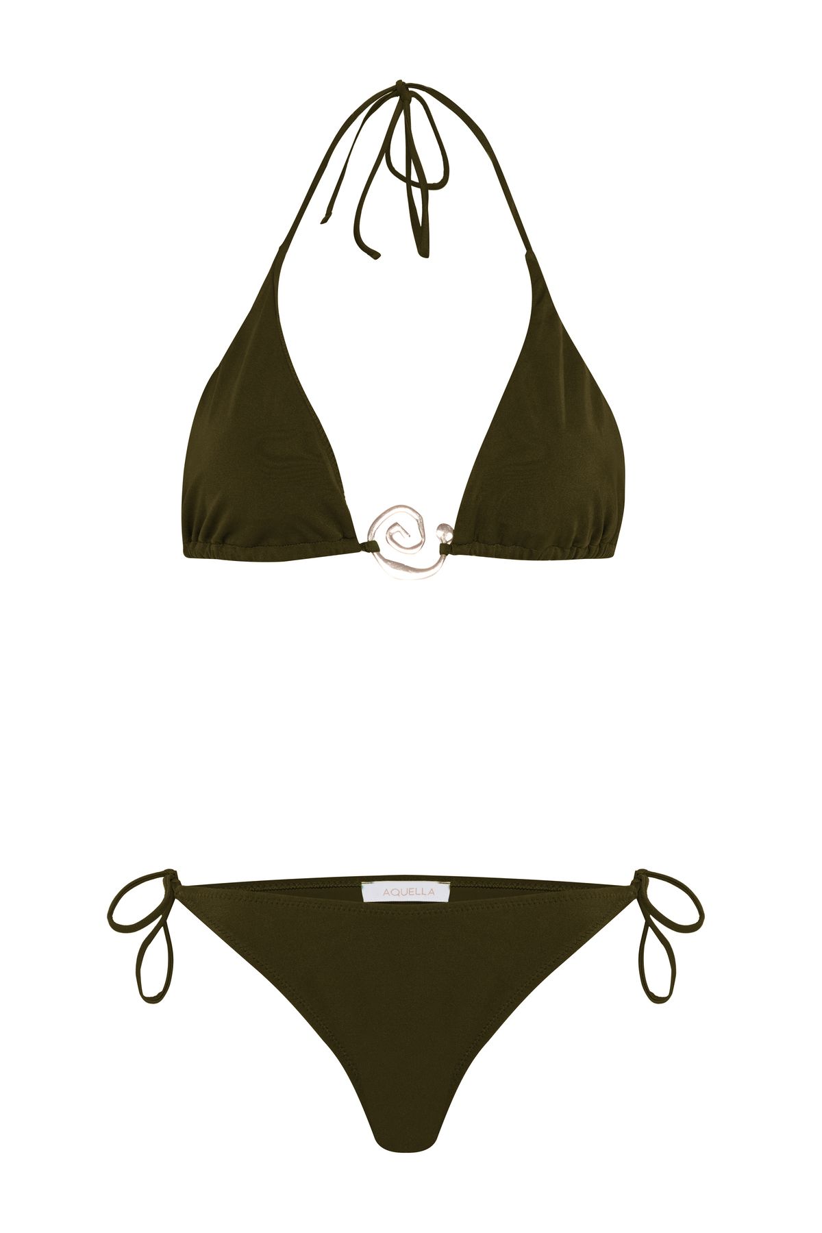 AQUELLA Aksesuarlı Haki Uzun Üçgen Bikini Takım