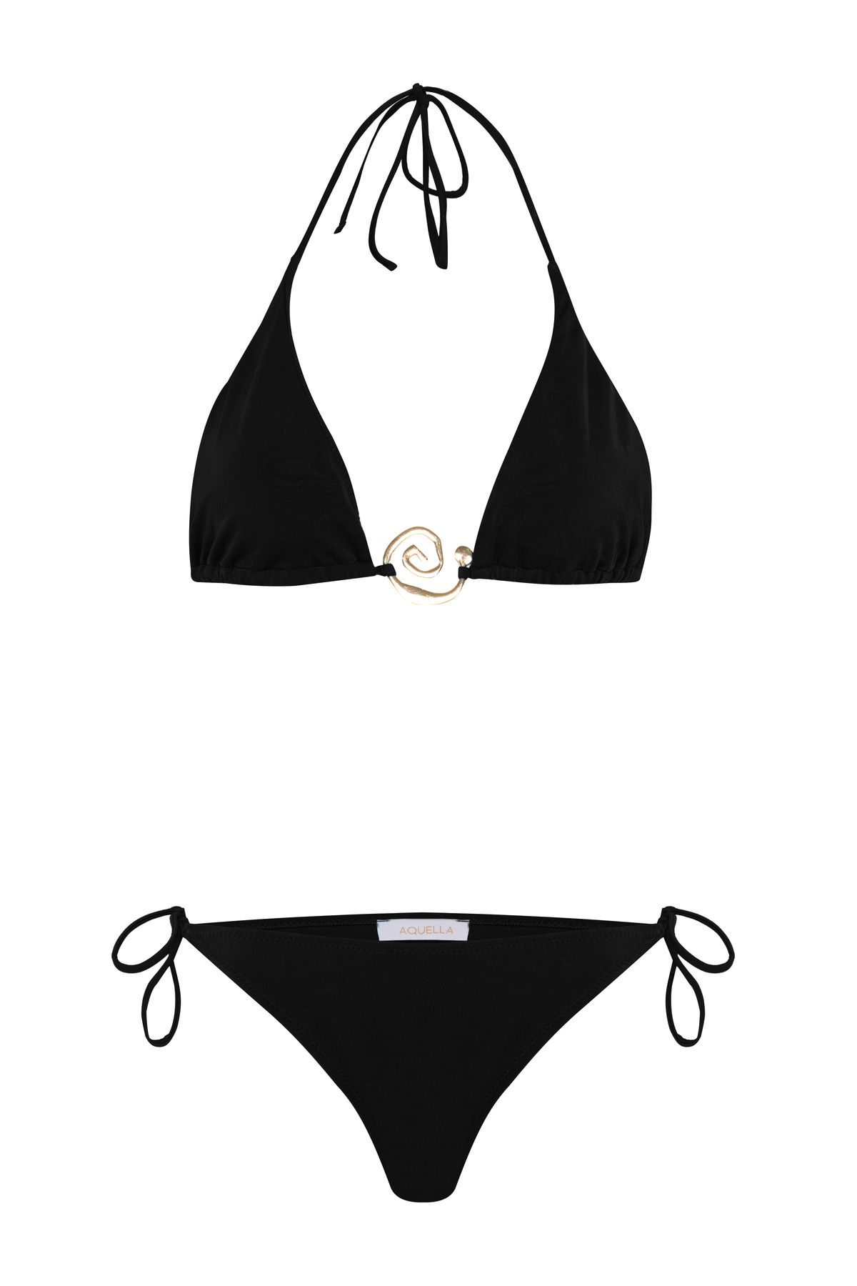 AQUELLA Aksesuarlı Siyah Uzun Üçgen Bikini Takım