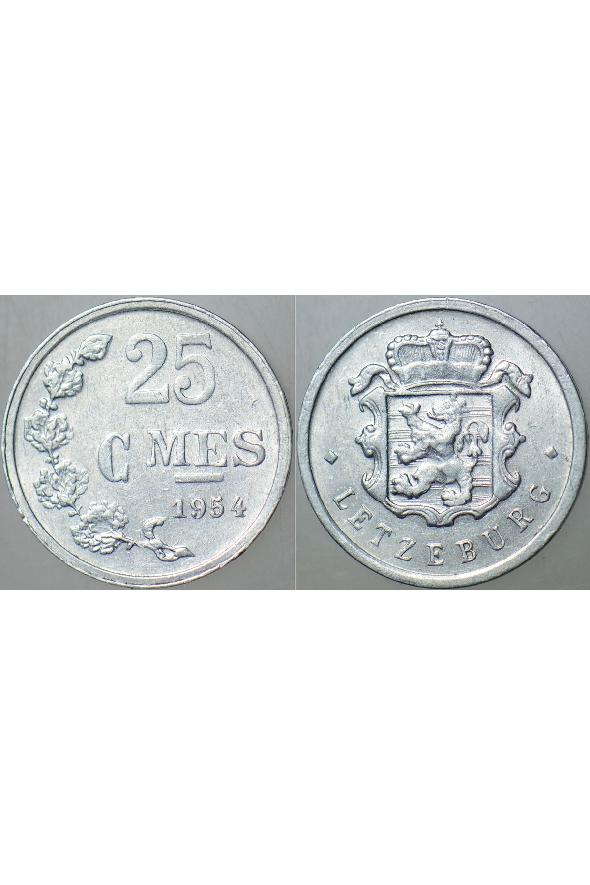 Banknoting LÜKSEMBURG 25 CENTIMES 1954 BU TİPİN BASILMAYA BAŞLANDIĞI İLK YIL. GRAND DÜŞES CHARLOTTE DÖNEMİ ÇİLA
