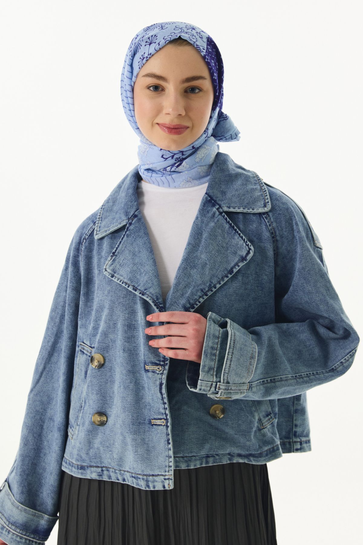 FENZA SCARF Etnik Desen Pamuklu Şal - Bebe Mavi-Lacivert