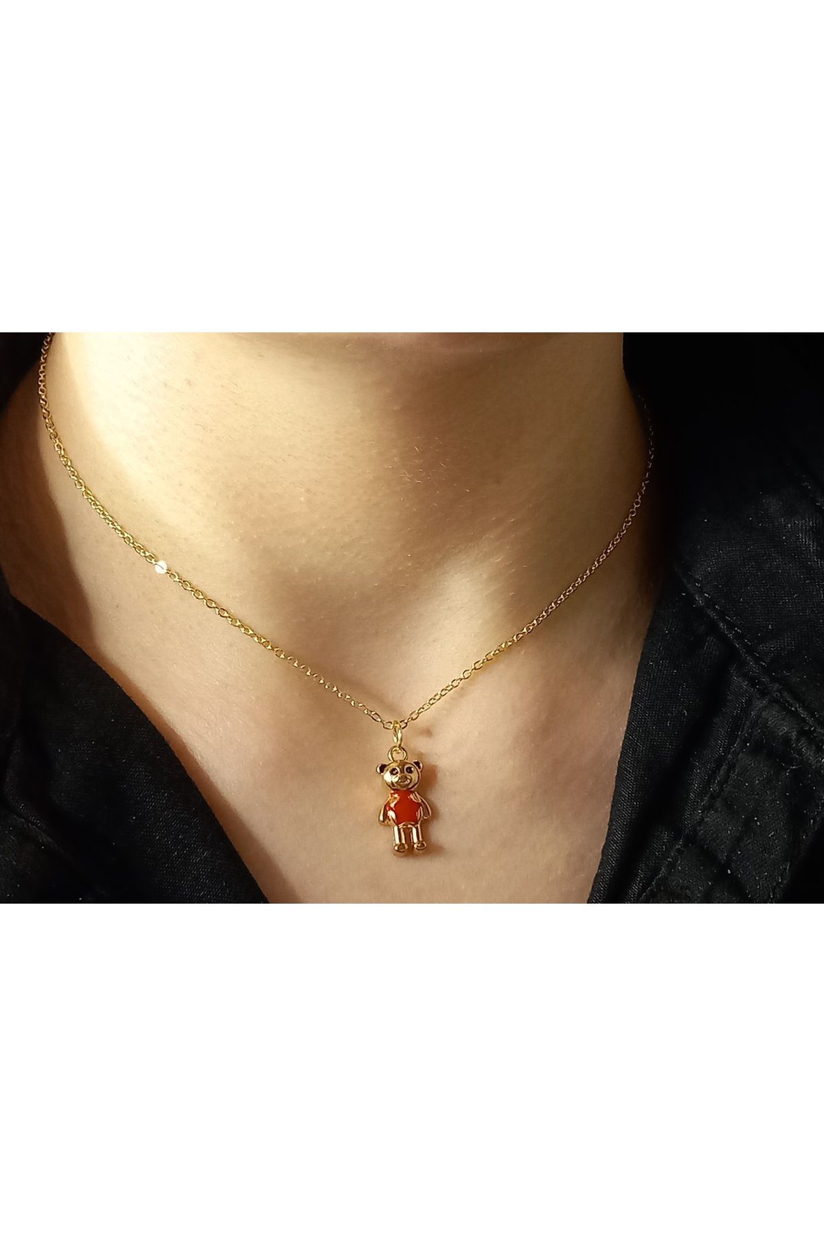 Crystal Atelier Yıldızlı Ayıcık Altın Kaplama Kararmaz Çelik Kolye-Gold Ayıcık Kolye-Yıldız Kolye-Ayıcık Kolye
