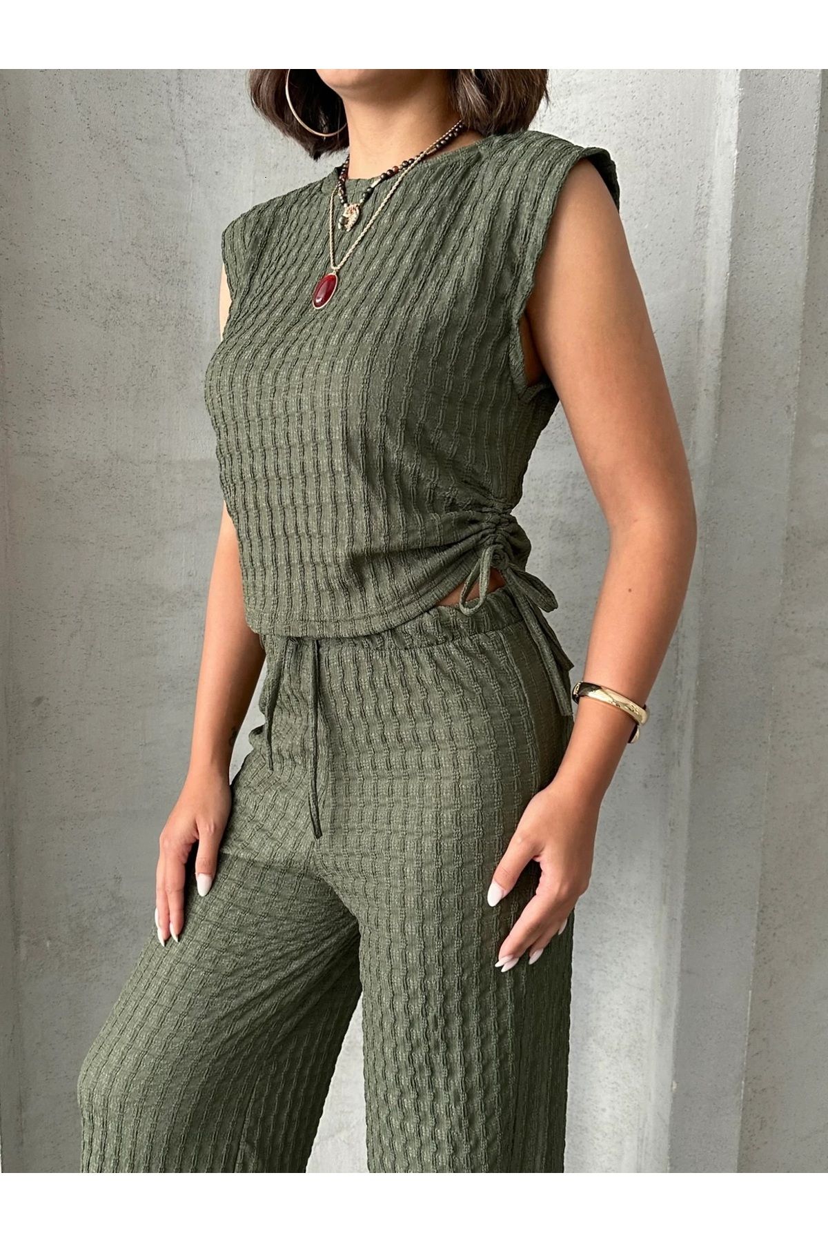 Aşkın fashion yandan bağlamalı ikili gofre takım