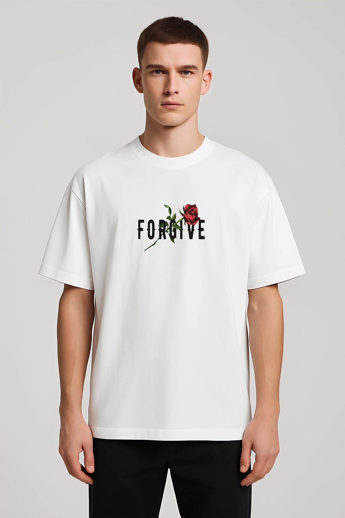 MODA Unisex Oversize Kalıp Forgive Baskılı T-Shirt