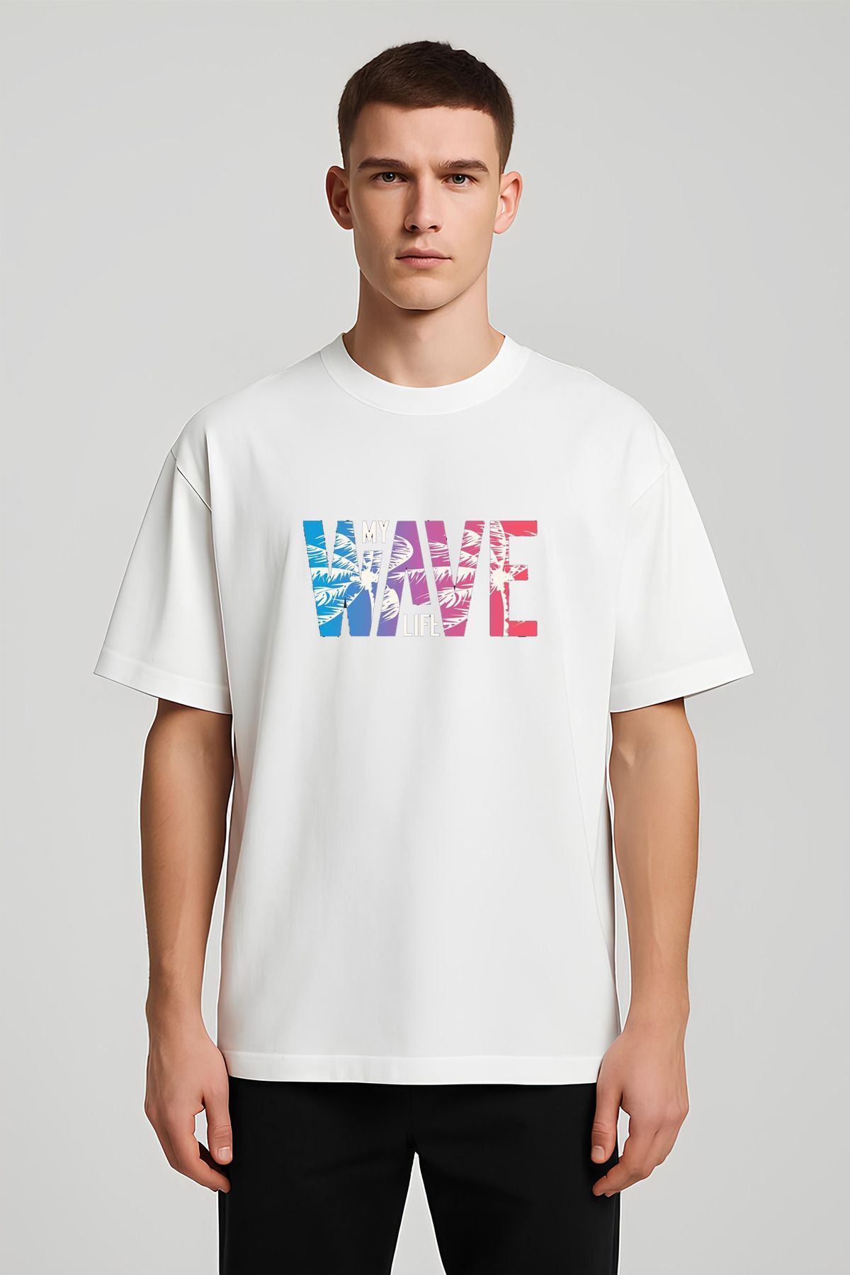MODA Unisex Oversize Kalıp Wave Baskılı T-Shirt