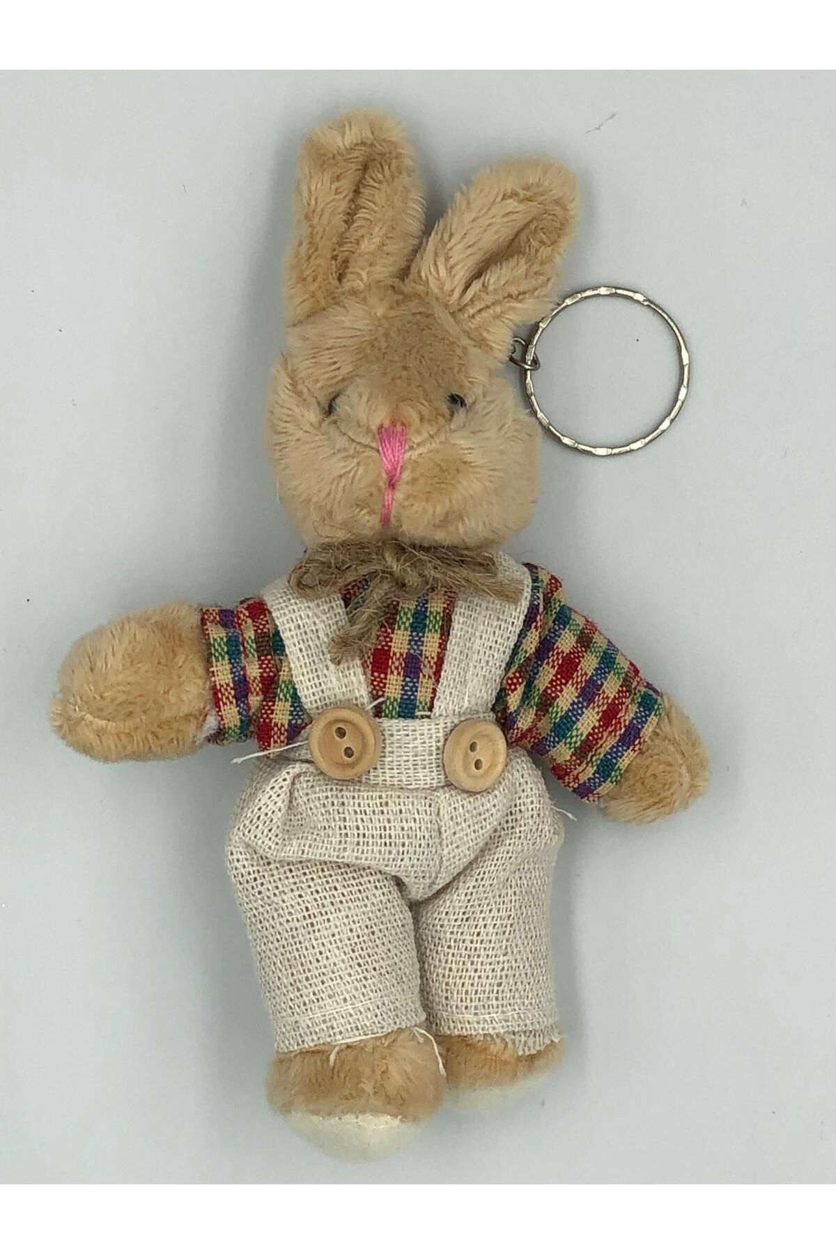 DUCK HOBY 1 Adet - 14 cm Elbiseli Tulumlu Tavşan Peluş Oyuncak Anahtarlık Hediyelik