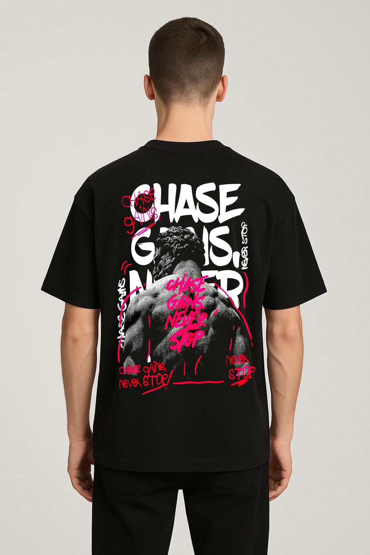 MODA Unisex Oversize Kalıp Chase Baskılı T-Shirt