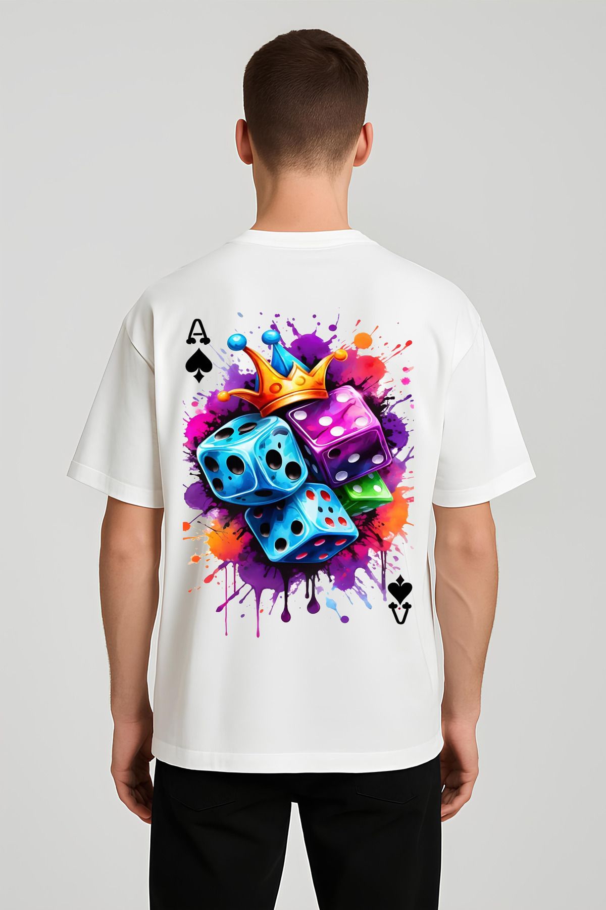 MODA Unisex Oversize Kalıp Maça As Baskılı T-Shirt
