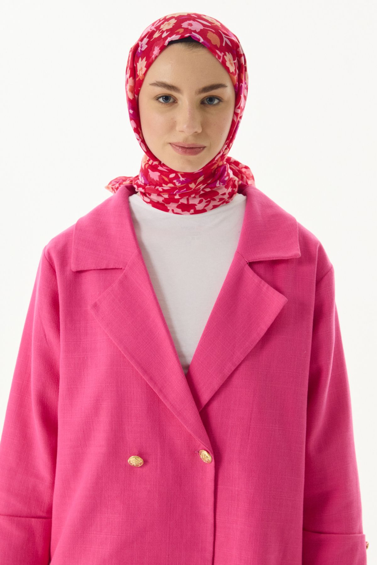 FENZA SCARF Çiçekli Desen Pamuklu Şal - Fuşya