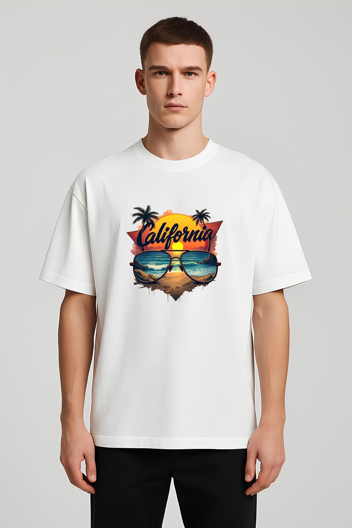 MODA Unisex Oversize Kalıp California Baskılı T-Shirt