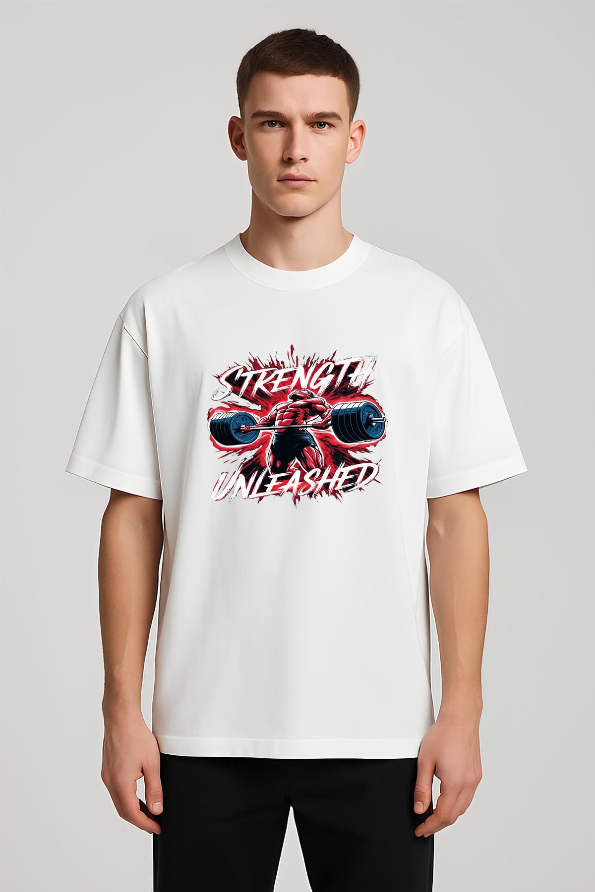 MODA Unisex Oversize Kalıp Strength Baskılı T-Shirt