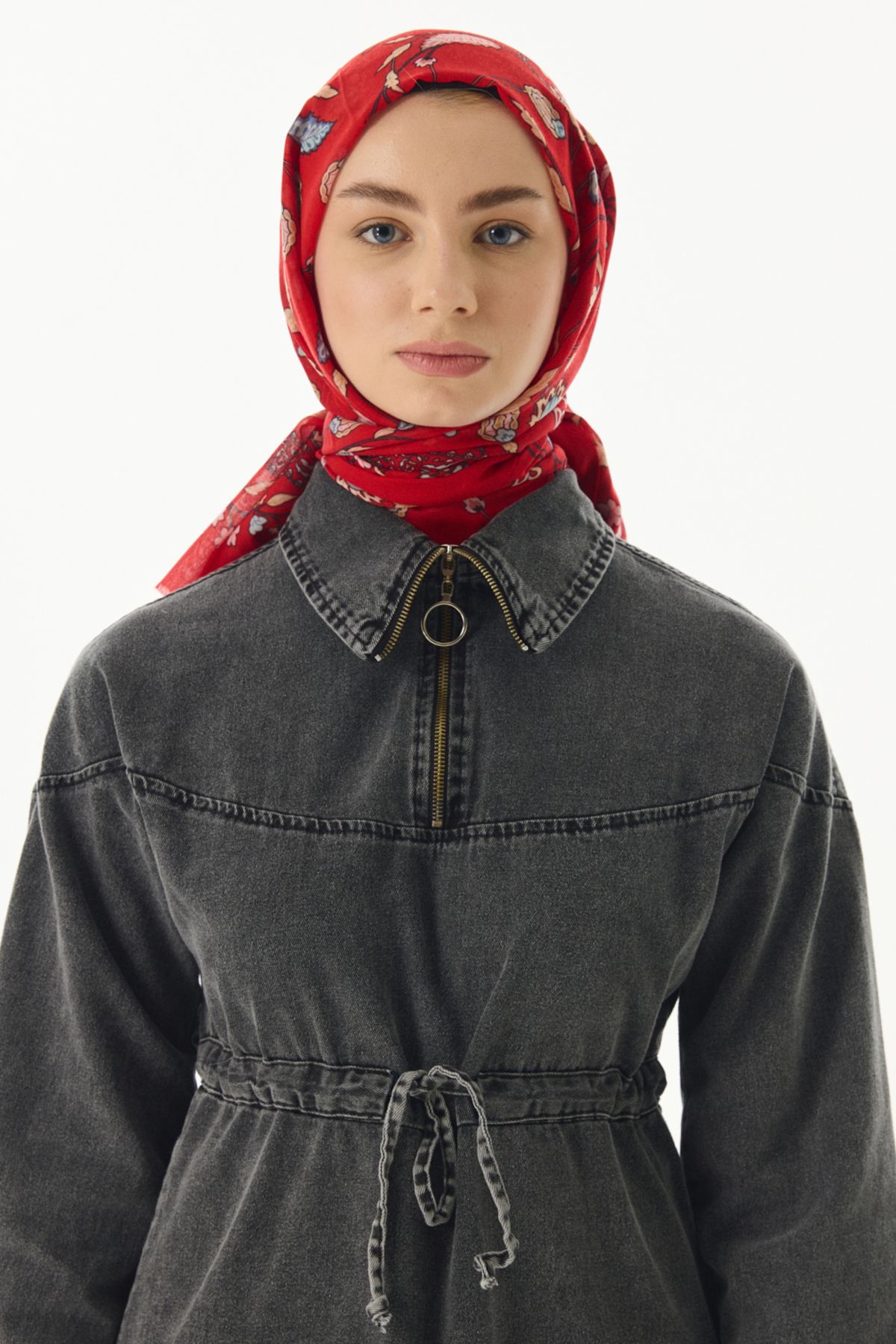 FENZA SCARF Lina Desen Pamuklu Şal - Kırmızı