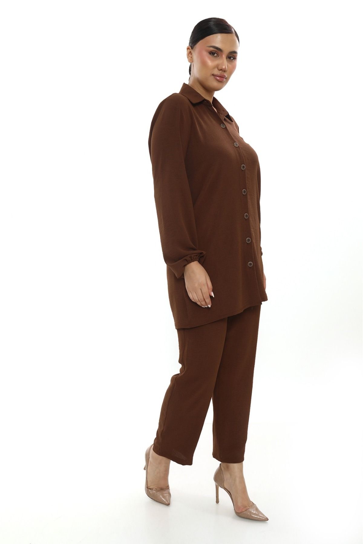 Butik Aerobin keten tunik pantolon takım