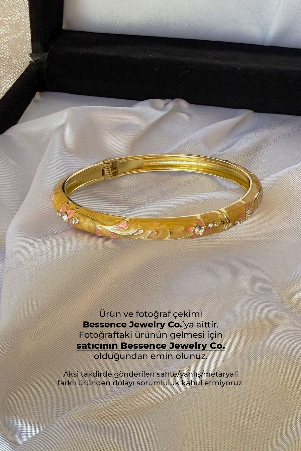 Bessence Jewelry Co Sarı Mineli Kelepçe, Bileklik-Çelik