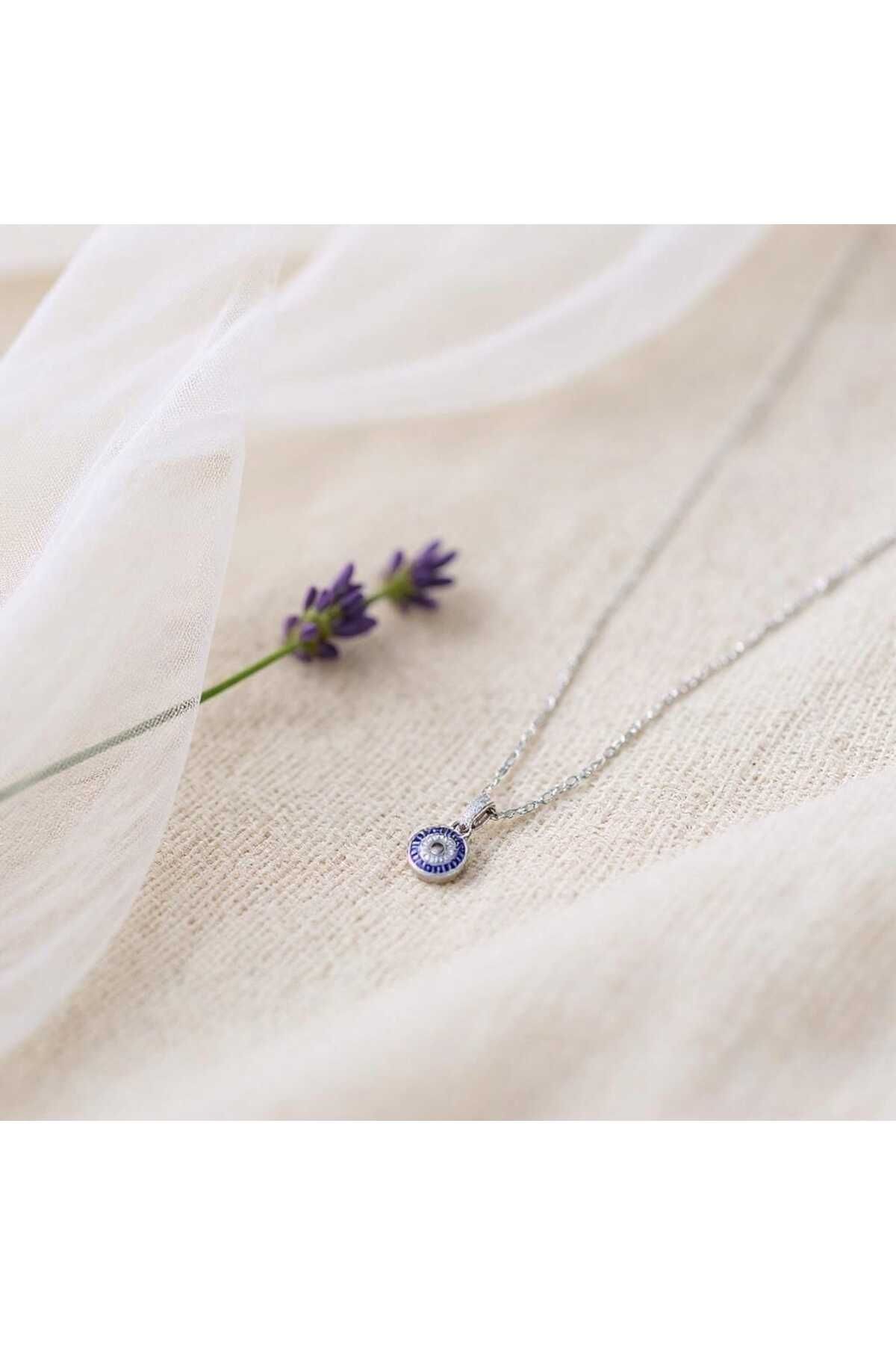 ekacsessories Mavi Nazar Boncuğu Detaylı Gümüş Renk Çelik Kolye