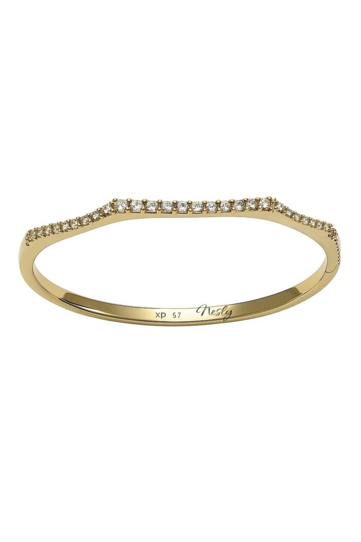 neslyaccessories 14K Gold Zarif Hatlı 57 Kelepçe Bilezik