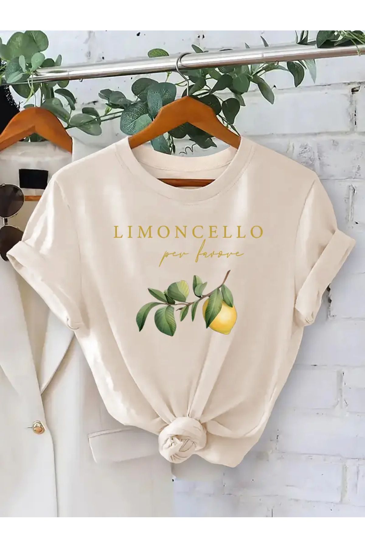 CLASİVA Lımon Cello Baskılı Oversize Bisiklet Yaka t-shirt