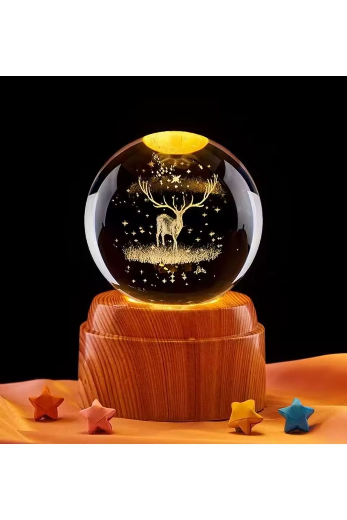 Wolawood Premium Dönen Kristal Cam Küre 3D Led Işıklı USB'li Gece Lambası Masaüstü Dekoratif Hediyelik Set