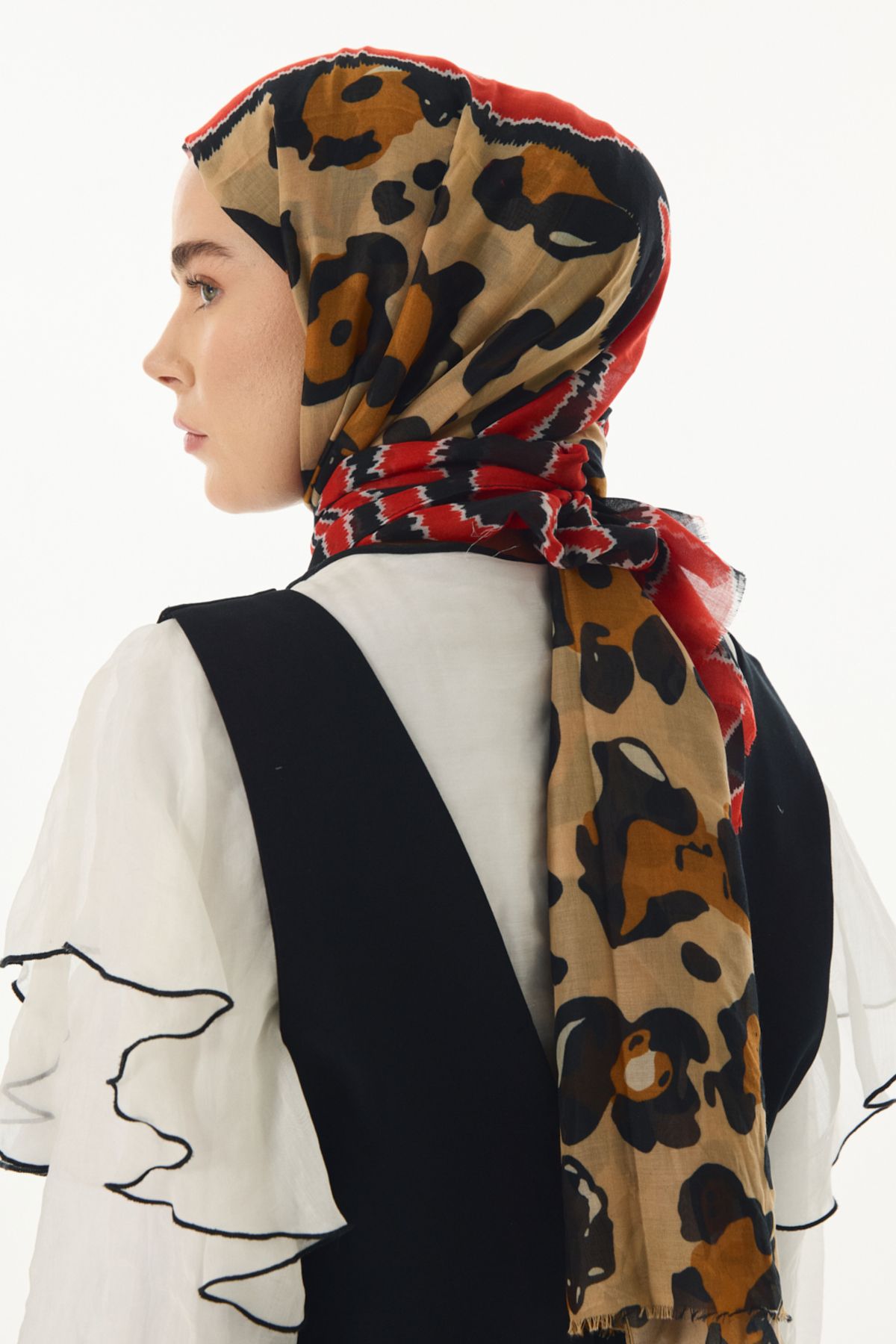 FENZA SCARF-Gradient Pattern Cotton Shawl - Red-Black 4