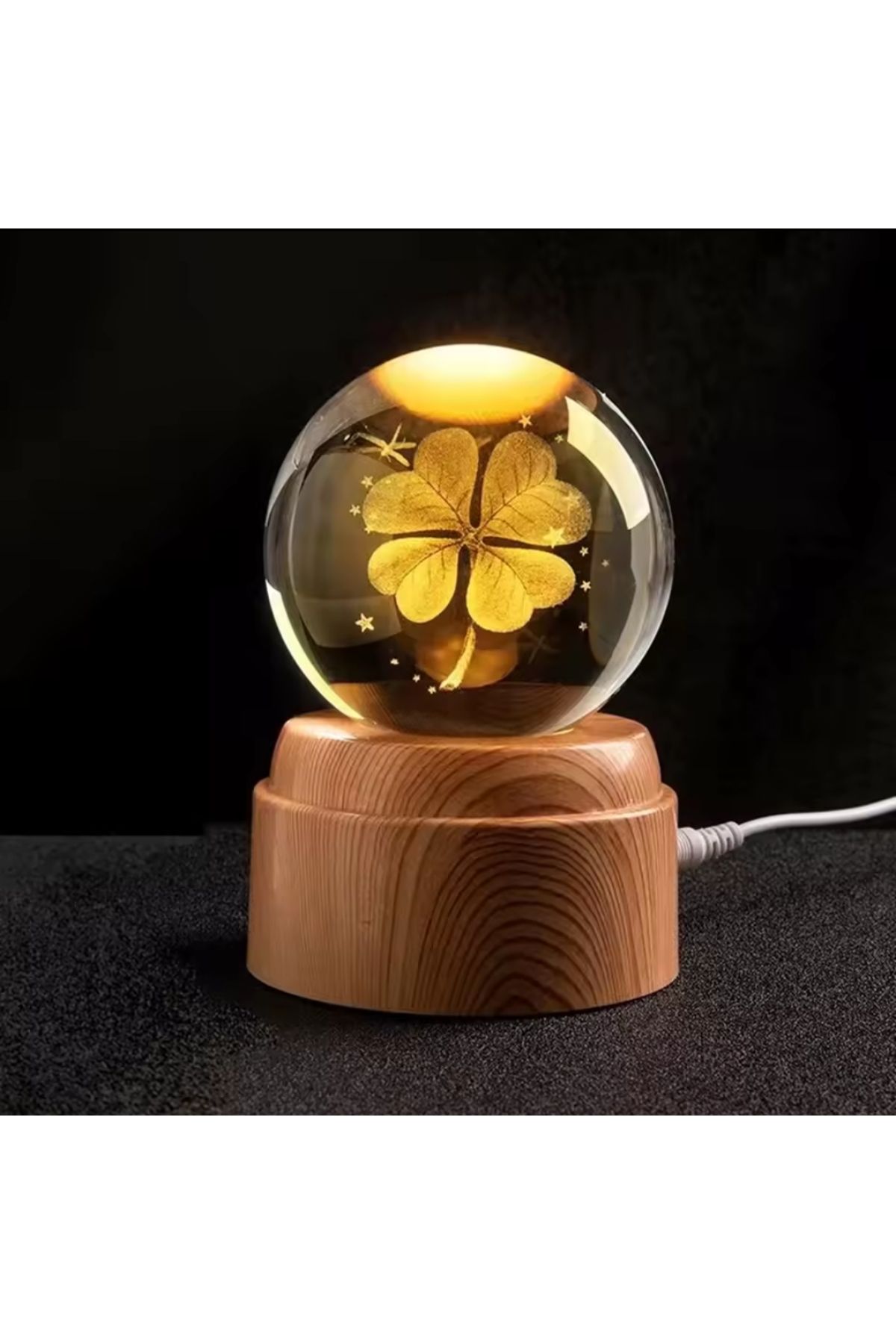 Wolawood Premium Dönen Kristal Cam Küre 3D Led Işıklı USB'li Gece Lambası Masaüstü Dekoratif Hediyelik Set