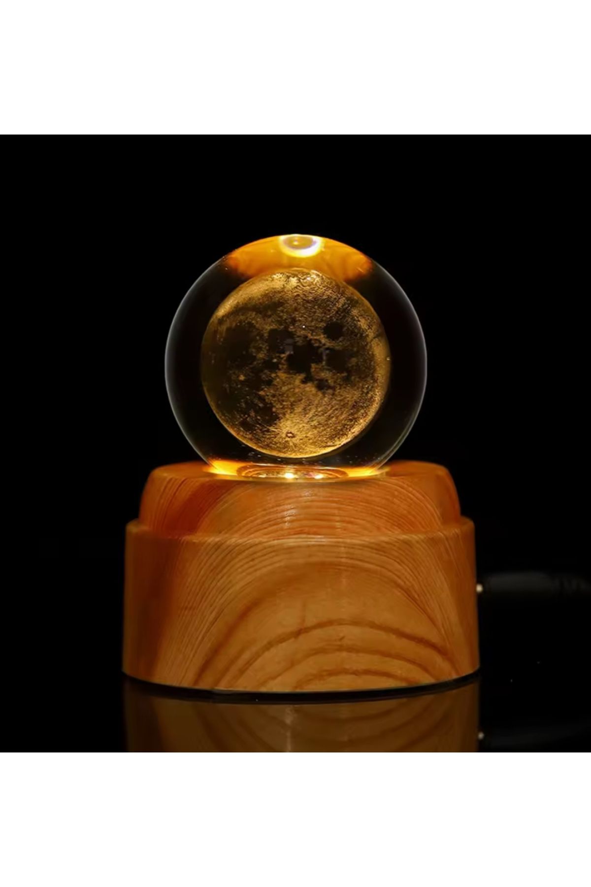 Wolawood Premium Dönen Kristal Cam Küre 3D Led Işıklı USB'li Gece Lambası Masaüstü Dekoratif Hediyelik Set