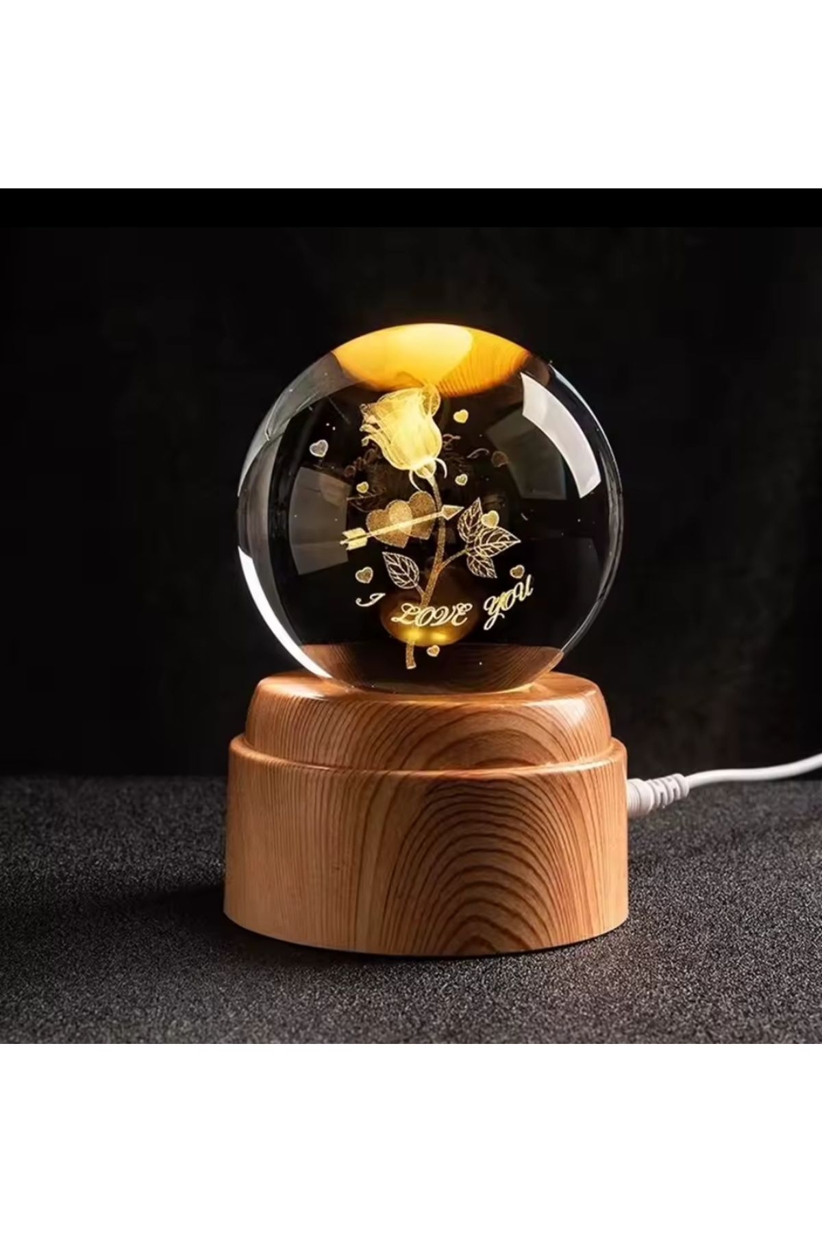 Wolawood Premium Dönen Kristal Cam Küre 3D Led Işıklı USB'li Gece Lambası Masaüstü Dekoratif Hediyelik Set