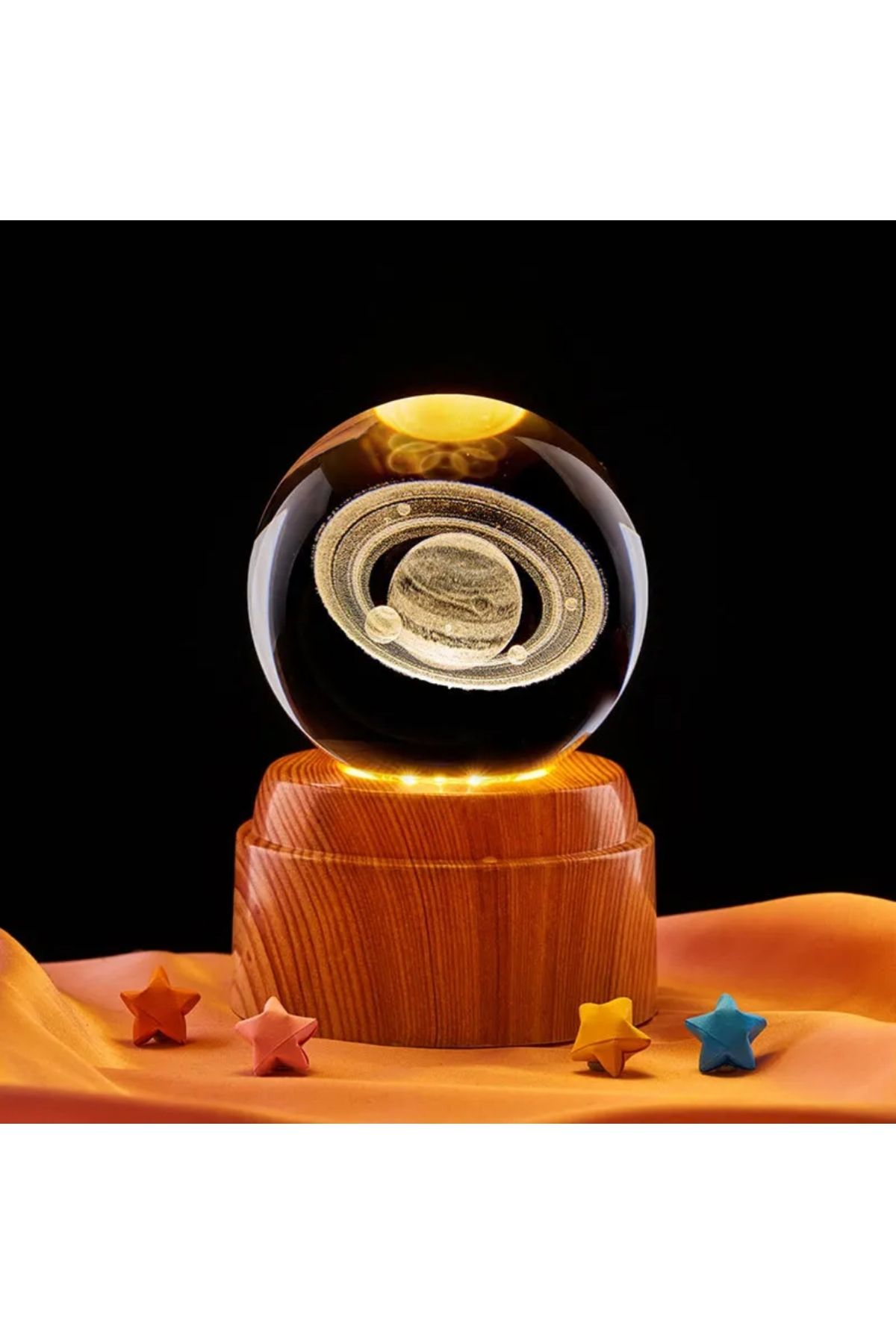 Wolawood Premium Dönen Kristal Cam Küre 3D Led Işıklı USB'li Gece Lambası Masaüstü Dekoratif Hediyelik Set
