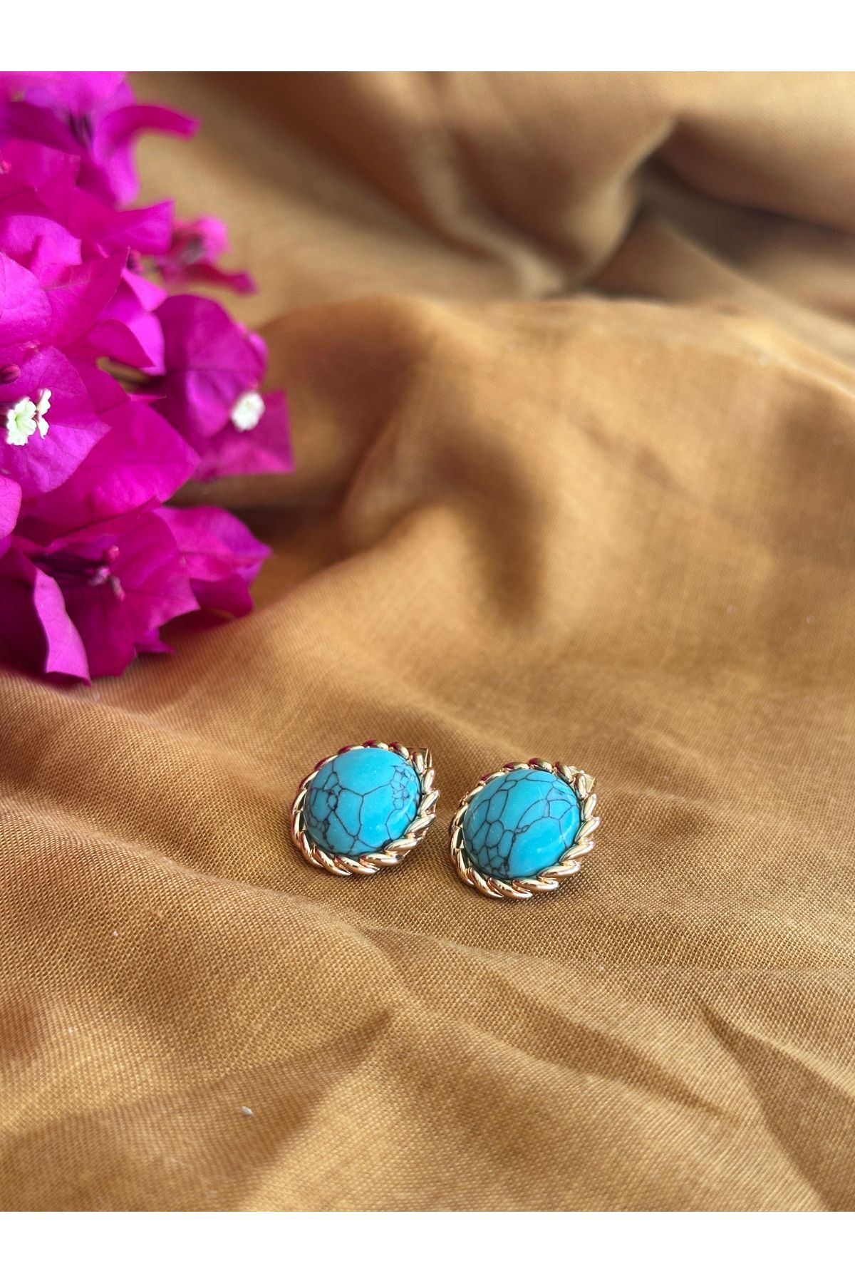 S ATELIER 14 K Altın Kaplama Mavi Taş Küpe
