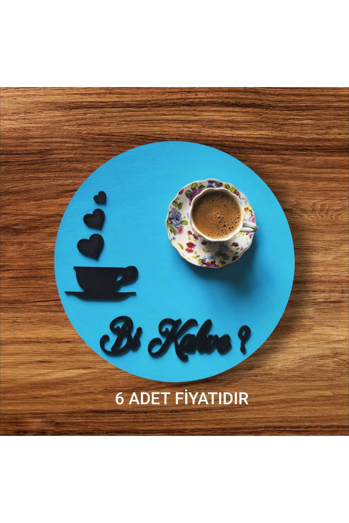 SEKAY AHŞAP Ahşap boyalı-vernikli 'bi kahve' yazılı kahve sunumluk ( 6 ADET )