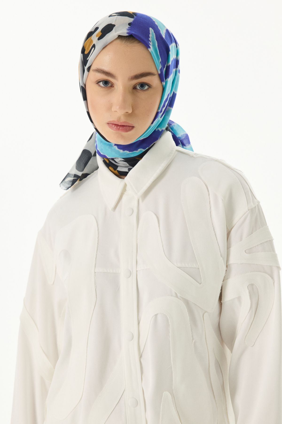 FENZA SCARF Degrade Desen Pamuklu Şal - Turkuaz-Sarı