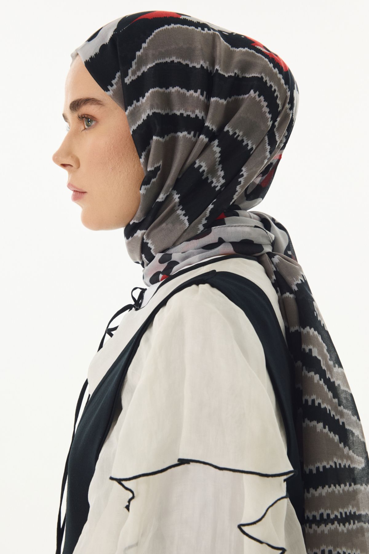 FENZA SCARF-Gradient Pattern Cotton Shawl - Red-Grey 3