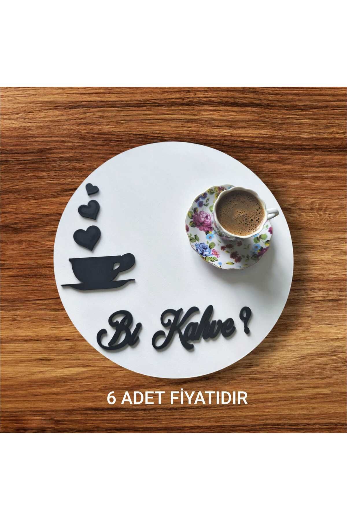 SEKAY AHŞAP Ahşap boyalı-vernikli 'bi kahve' yazılı kahve sunumluk ( 6 ADET )