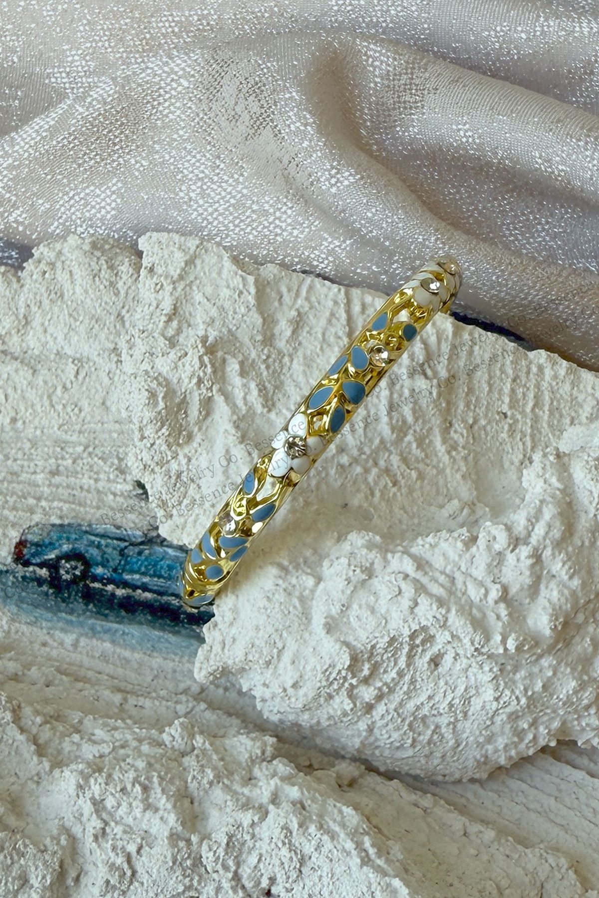 Bessence Jewelry Co Mavi Mineli Kelepçe, Bileklik-Çelik