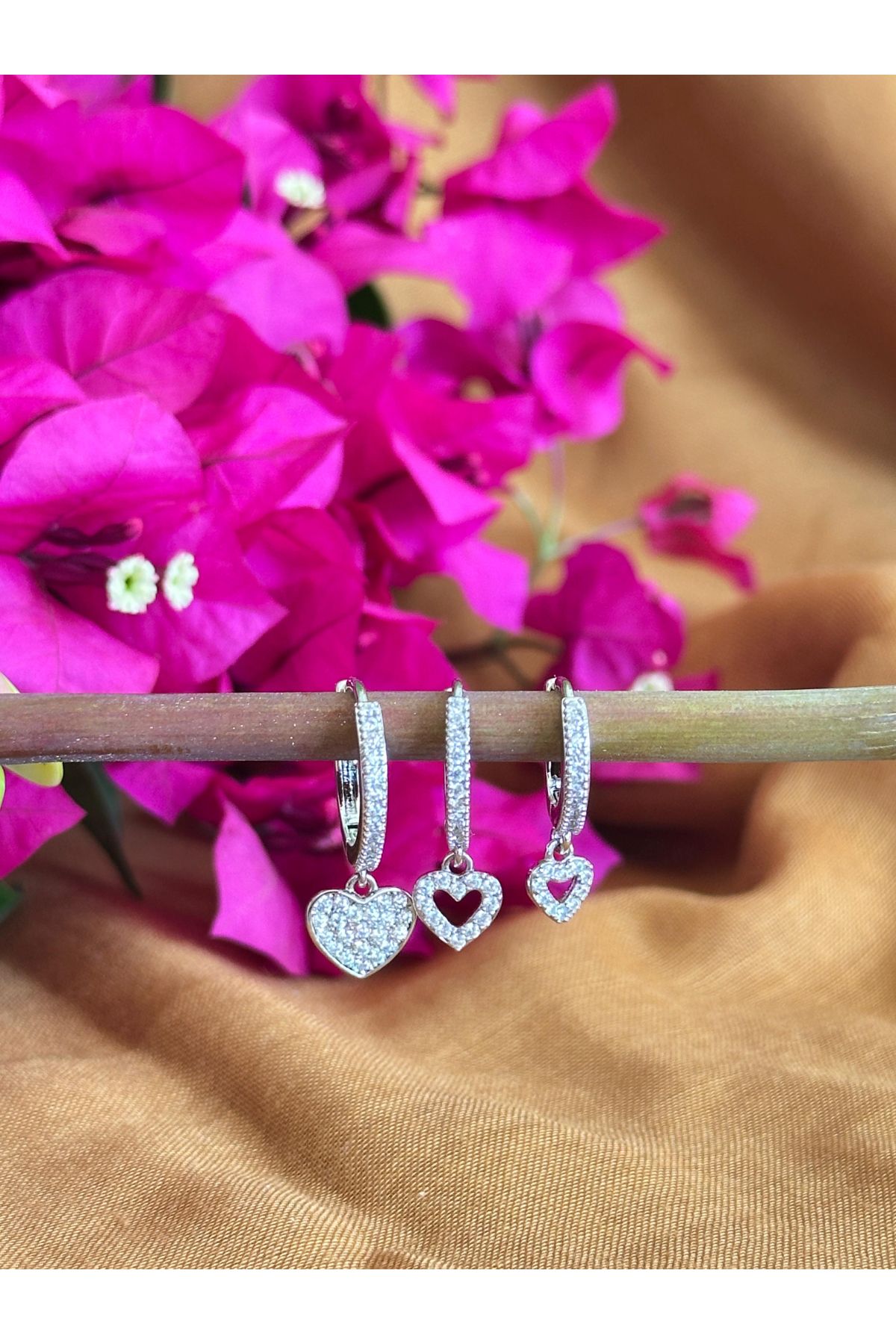 S ATELIER 14 K Altın Kaplama Göz Detaylı Üçlü Küpe