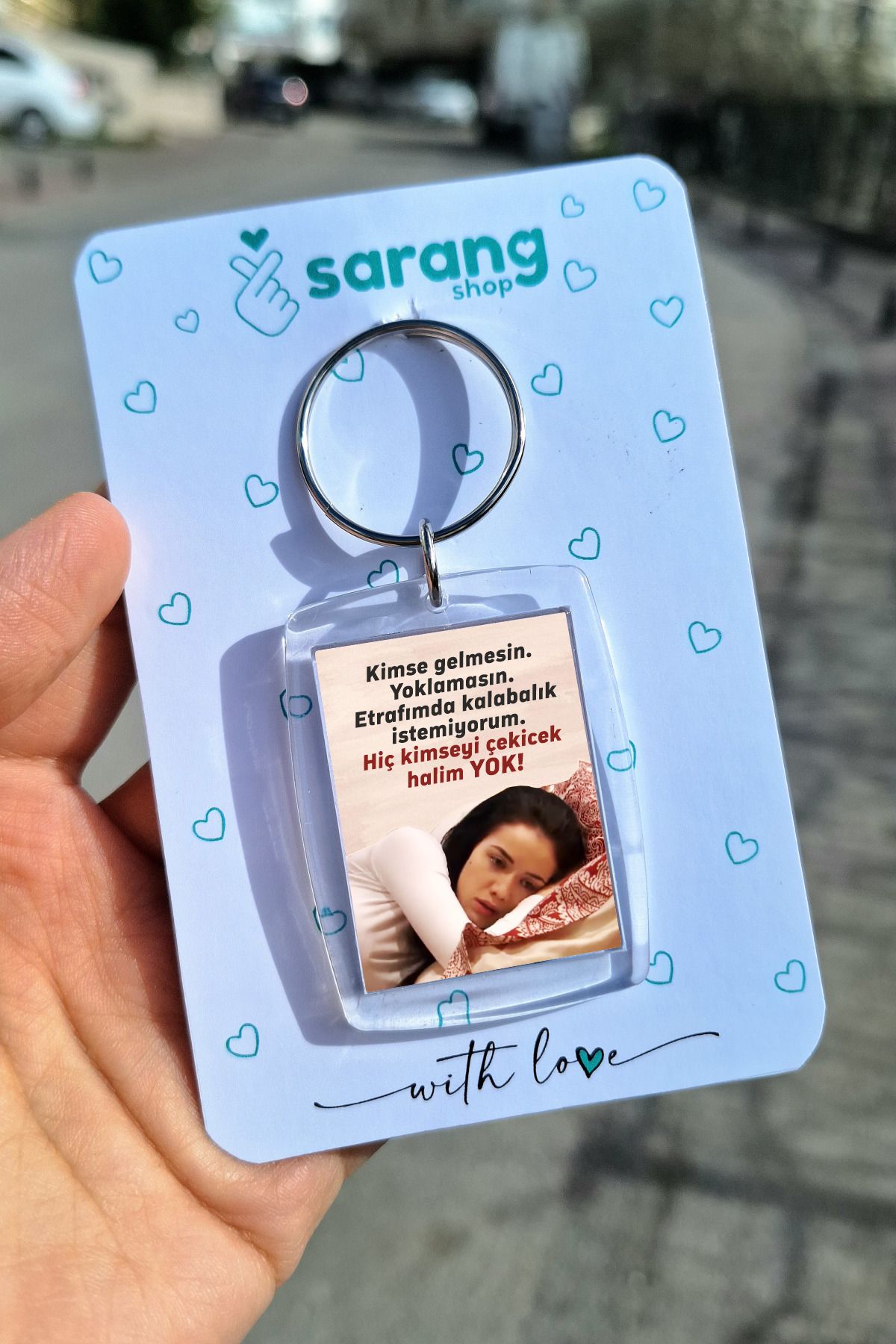SARANG Şeffaf Anahtarlık - Necla Kimse Gelmesin Yaprak Dökümü Baskılı