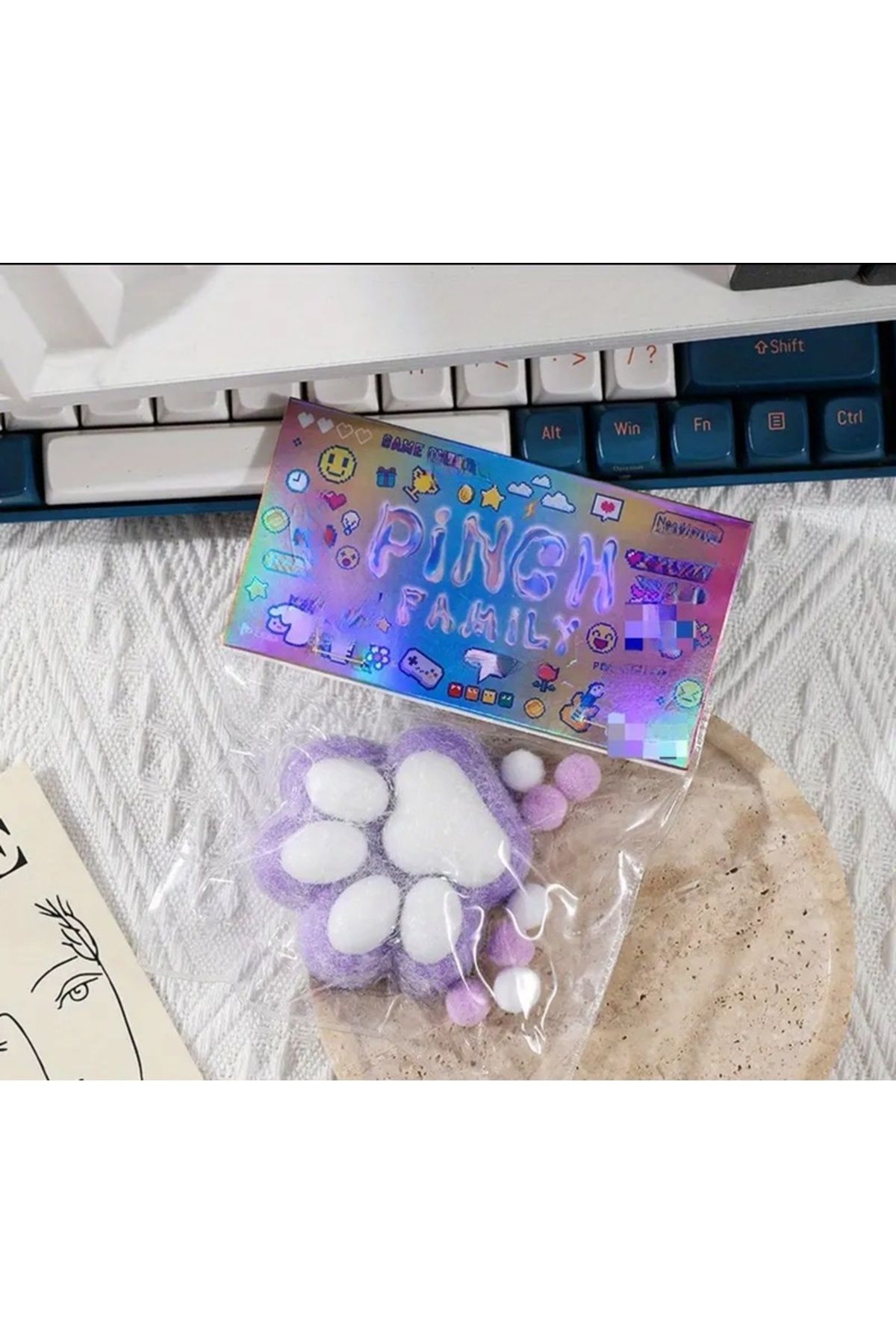 Umut Kedi Patisi Taba Squishy Stress Oyuncağı Sukuşi pati, Tüylü Oyuncak MOR 7 cm