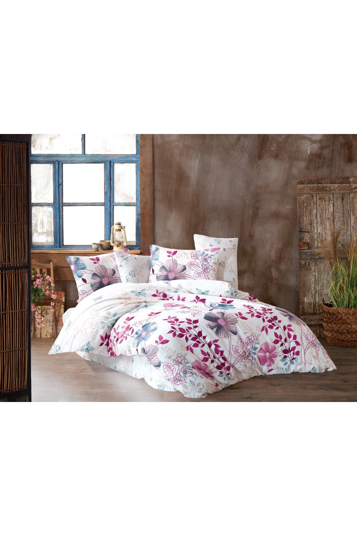 MaralHome Çiçek Desenli Çift Kişilik Nevresim Takımı