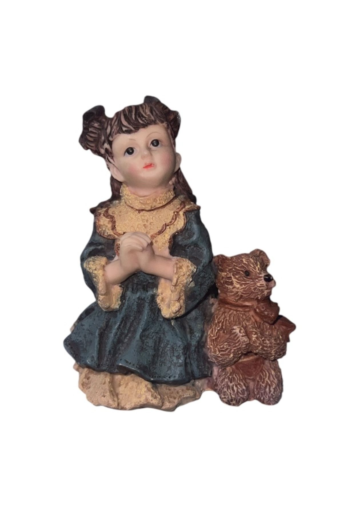 onyyapim DOLLSTONE KOLEKSİYONU "TERESA VE JOHN" DUA EDEN KIZ VE TEDDY AYI HEYKELCİĞİ BİBLO