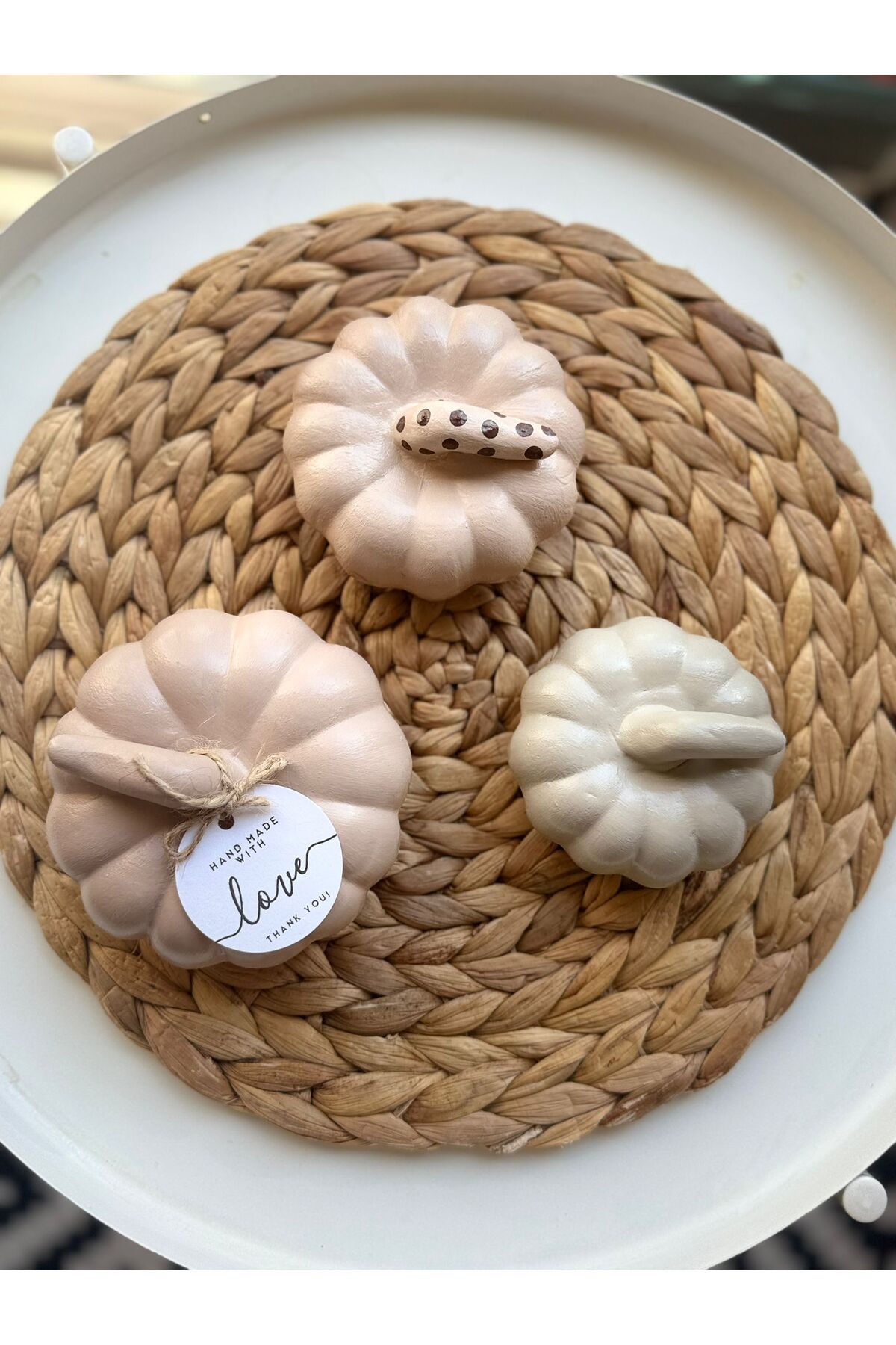 Candlebeedesign 3'lü Dekoratif Bal Kabağı Sütlü Kahve Vizon Biblo Set