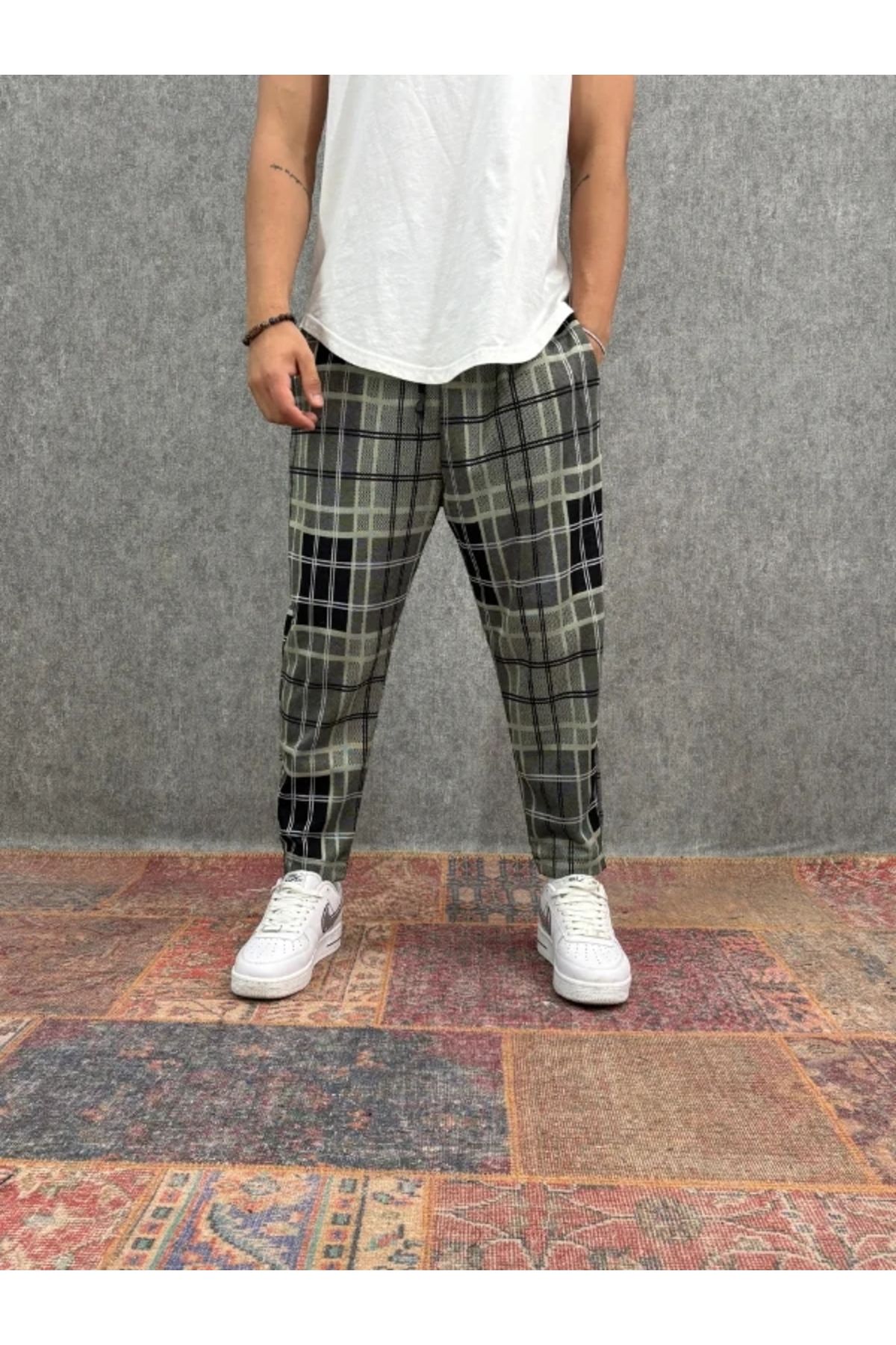 FıttingRoom Beli Lastikli Ekoseli Baggy Pantolon