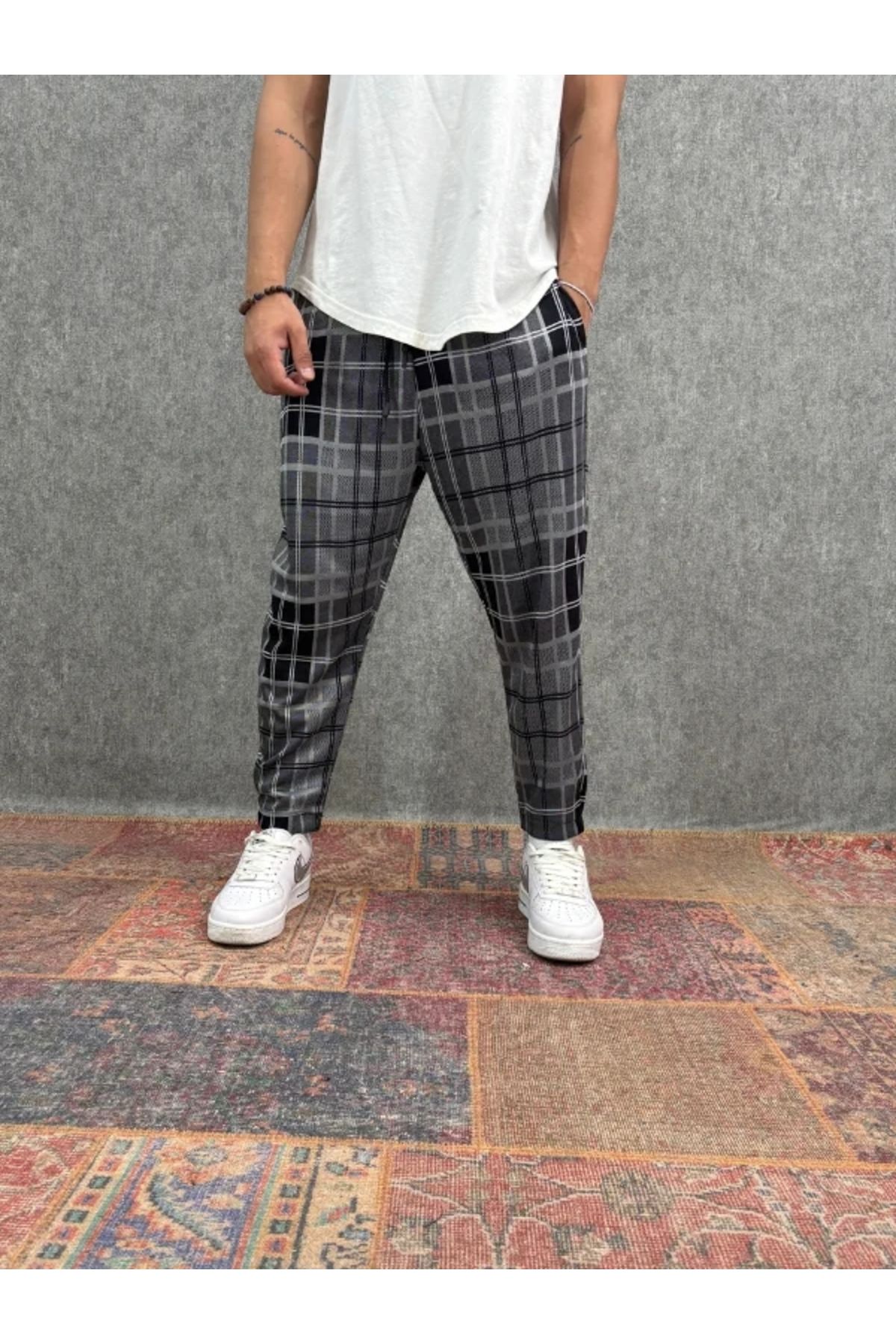 FıttingRoom Beli Lastikli Ekoseli Baggy Pantolon