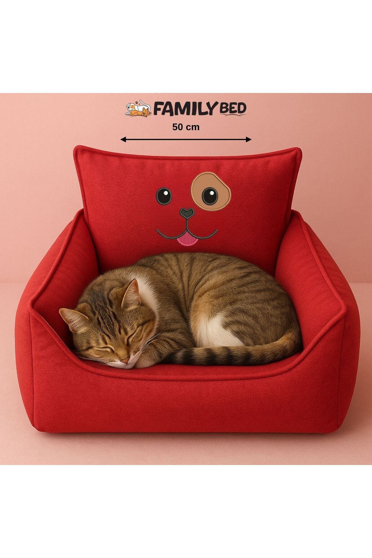 Family Bed LÜX BASKILI YIKANABİLİR ELYAF DOLGULU Kedi/Köpek Yatağı 50x50cm SARI/KIRMIZI