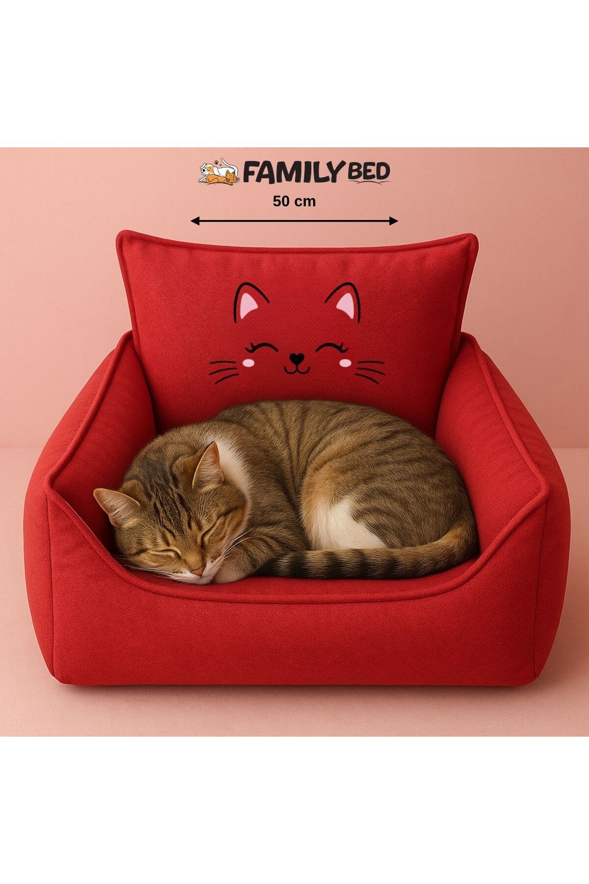 Family Bed LÜX BASKILI Elyaf Dolgulu Yıkanabilir Kedi/köpek Yatağı 50x50cm