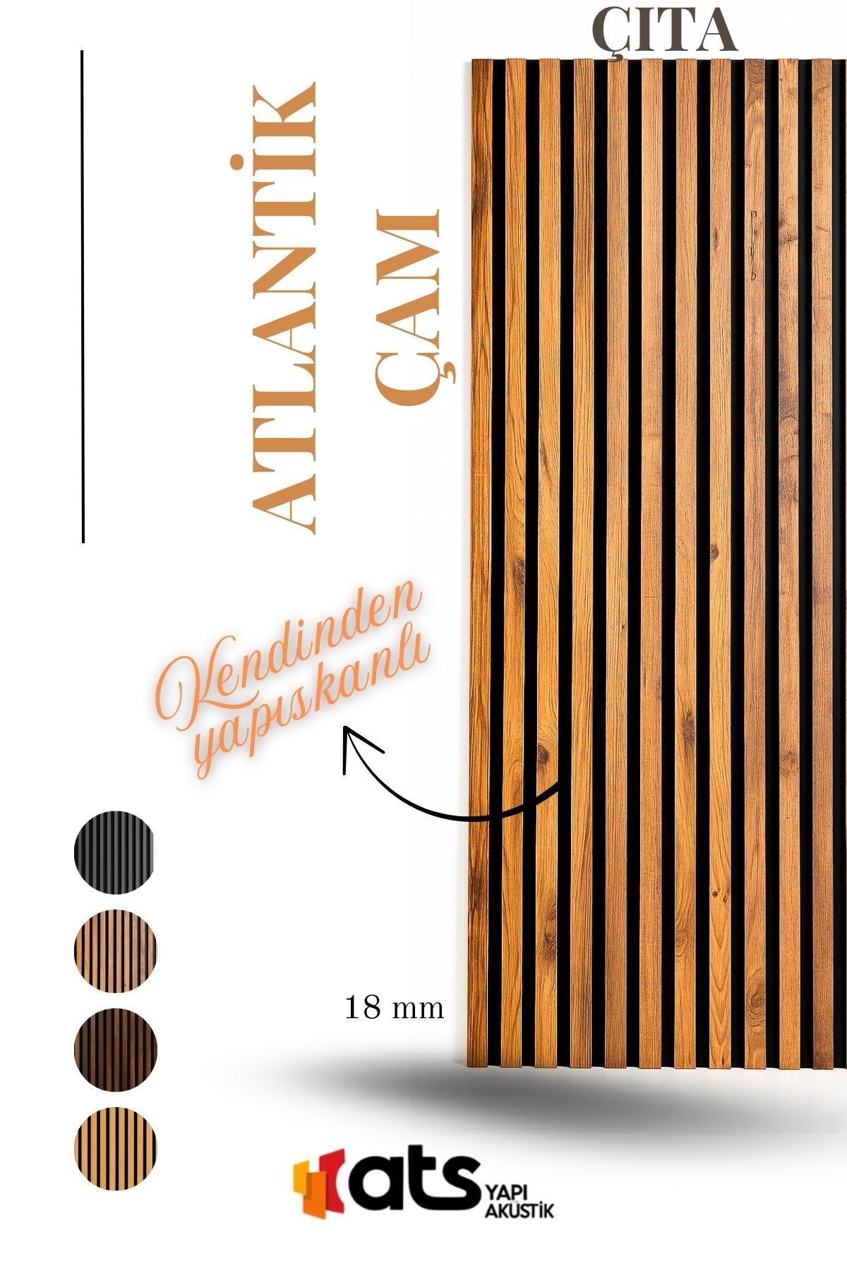 ATS YAPI Atlantik Çam Kendinden Yapışkanlı Çıta – 12 Adet | 120 Cm Uzunluk 18 mm Kalınlık Duvar Dekor Paneli