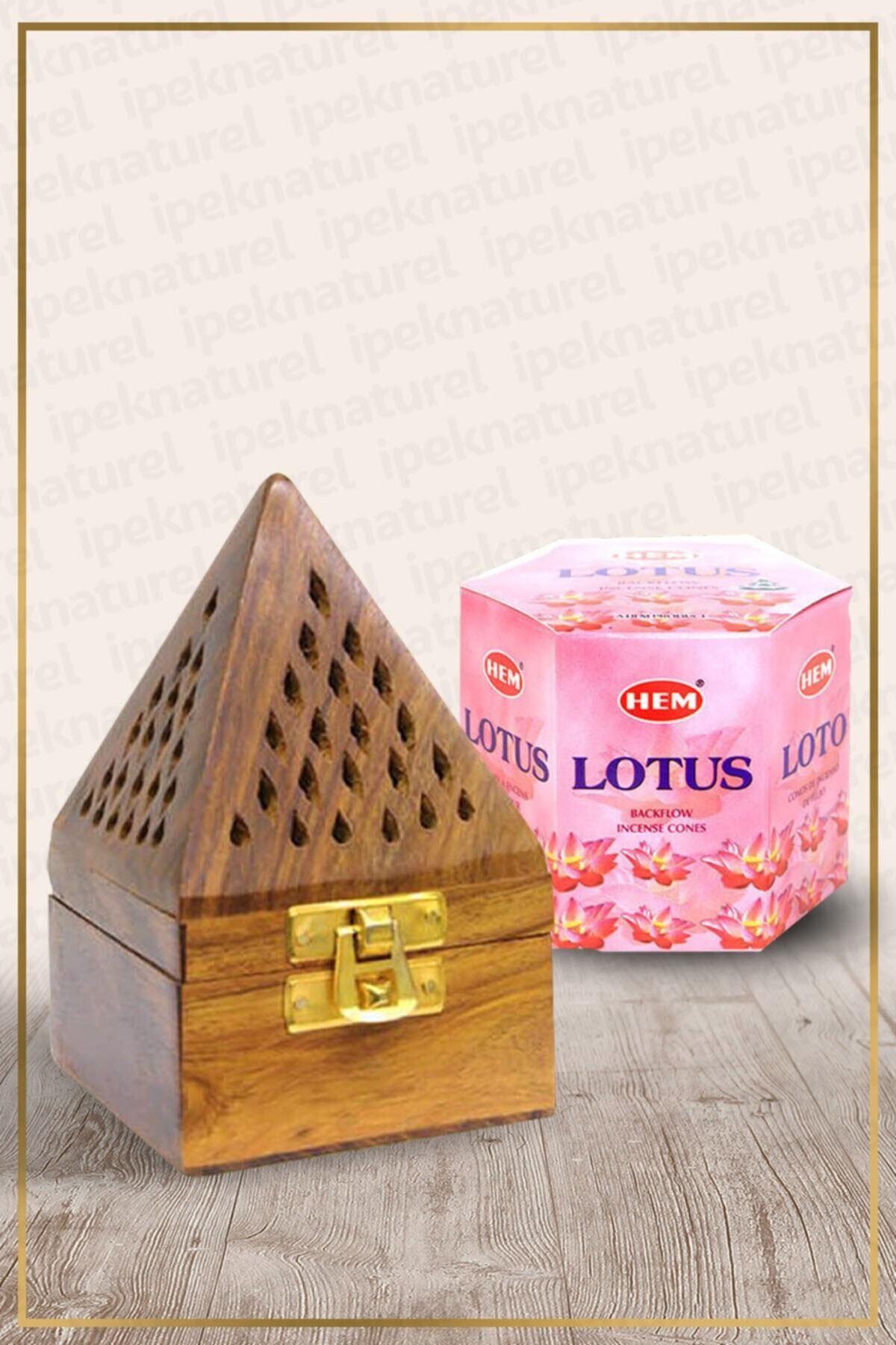 Elioure Ahşap Piramit Tütsü Kutusu ve Lotus Back Flow Cone Seti