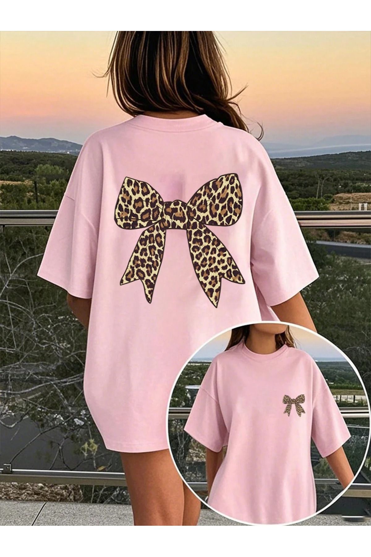 New Shine Unisex Oversize Leopar Kurdele Sırt Baskılı T-shirt