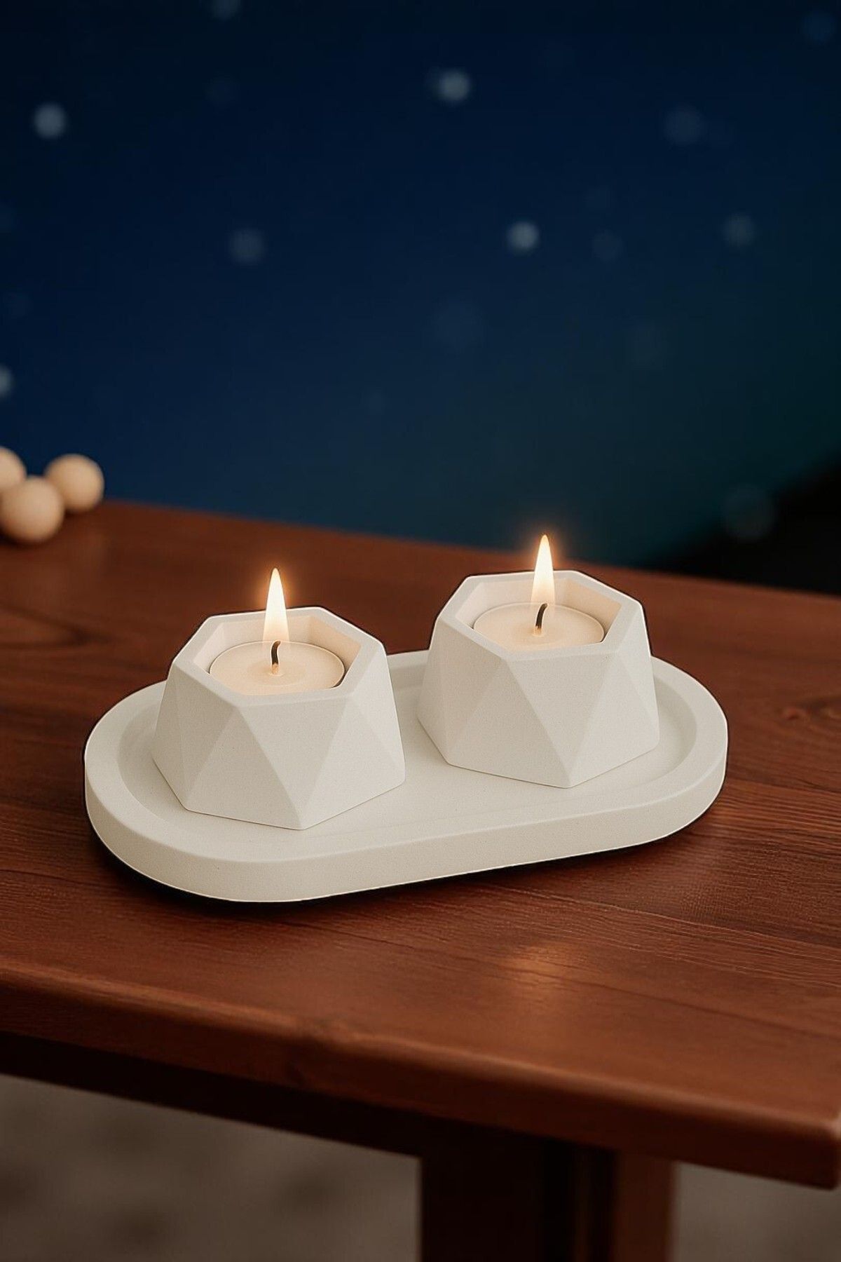 ERSE HOME Dekoratif Tabaklı Beyaz Renk Üçgen Şekilli Beton Tealight Mumluk